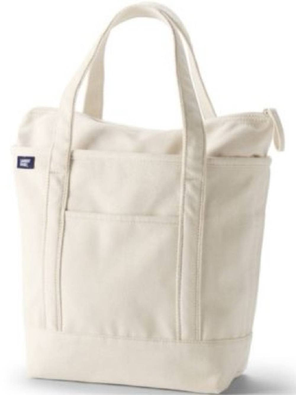 Lands End Natural Canvas Medium Zip Top Tote Bag